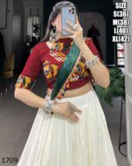 Our New Arrival Designer Kutchi Work In Stitch Rayon Navratri Lehenga Choli