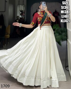 Our New Arrival Designer Kutchi Work In Stitch Rayon Navratri Lehenga Choli