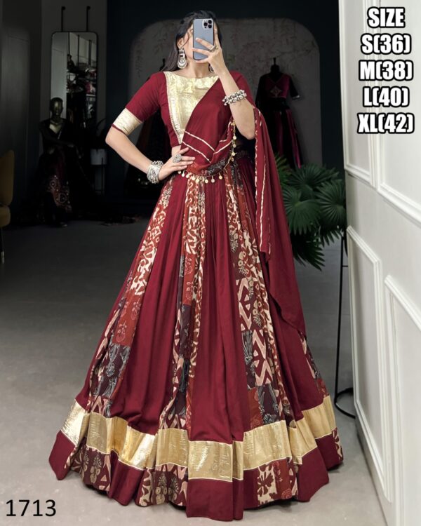 Navratri Festive Charm Printed Rayon Tussar Silk Beautiful Lehenga Choli Set