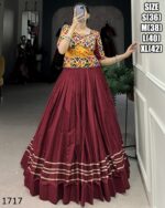 Bandhej Print And Kuchhi Work Blouses With Different Colours Of Cotton Lehengas For Navratri 2024