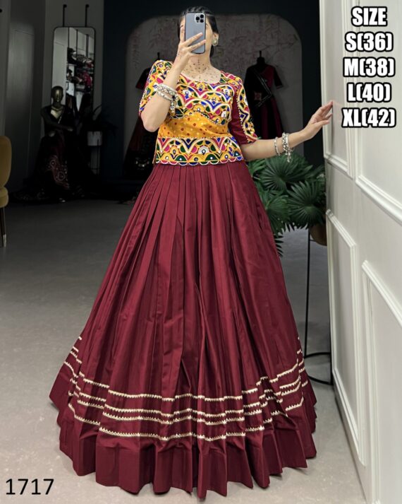 Bandhej Print And Kuchhi Work Blouses With Different Colours Of Cotton Lehengas For Navratri 2024