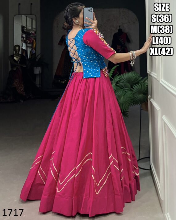 Bandhej Print And Kuchhi Work Blouses With Different Colours Of Cotton Lehengas For Navratri 2024