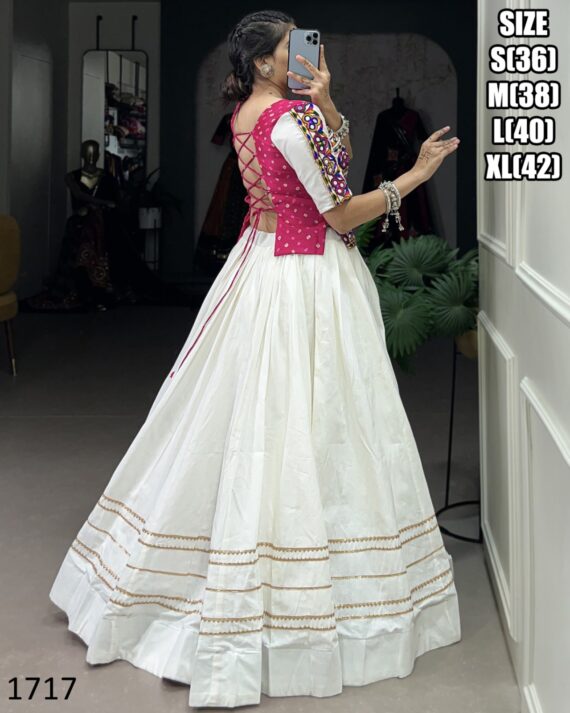 Bandhej Print And Kuchhi Work Blouses With Different Colours Of Cotton Lehengas For Navratri 2024