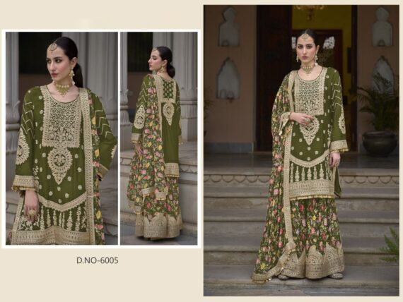 Indian And Pakistani Women's Chinon Sharara Salwar Kameez Suits Can Be Worn In Wedding