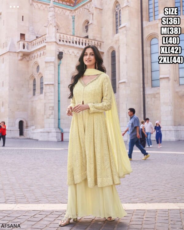 Glamorous Embroidery Work In Different Colors Of Georgette Fabric Plazo Suits For Festive Season