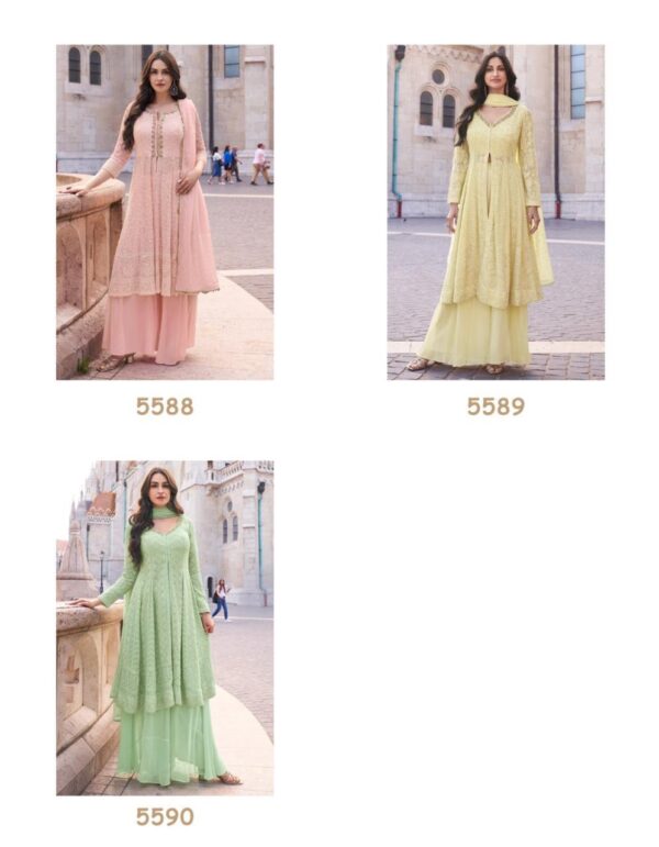 Glamorous Embroidery Work In Different Colors Of Georgette Fabric Plazo Suits For Festive Season