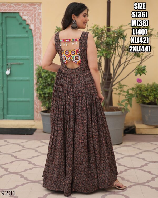 Ready To Wear Printed Cotton Kutchi Gamthi Work Fashionable Gown For Women's In Navratri Collection
