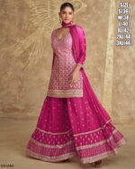 Indian Pakistani Style Ethnic Chinon Silk Readymade Plazo Suit And Matching Dupatta For Special Occasions