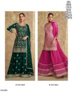 Indian Pakistani Style Ethnic Chinon Silk Readymade Plazo Suit And Matching Dupatta For Special Occasions