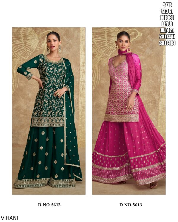 Indian Pakistani Style Ethnic Chinon Silk Readymade Plazo Suit And Matching Dupatta For Special Occasions