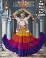 This Outfit Can Wear In A Navratri Festival In Features A Stylish Crop Top, Jacket And Matching Lehengas Made From Viscose Rayon