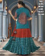 This Outfit Can Wear In A Navratri Festival In Features A Stylish Crop Top, Jacket And Matching Lehengas Made From Viscose Rayon