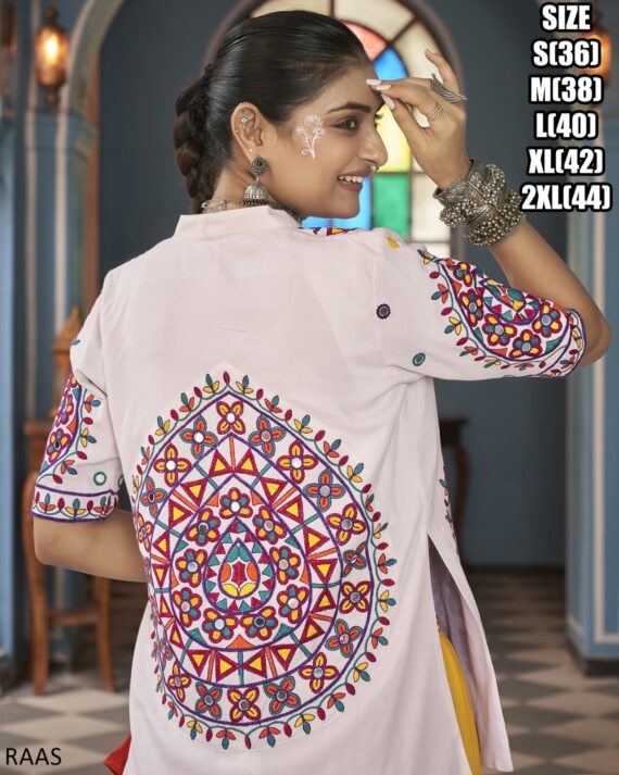 This Outfit Can Wear In A Navratri Festival In Features A Stylish Crop Top, Jacket And Matching Lehengas Made From Viscose Rayon