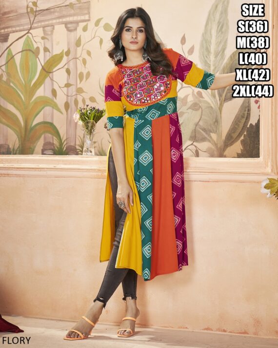 New Launching Navratri Special Beautiful Embroidery Work Rayon Kurti Collection 2024