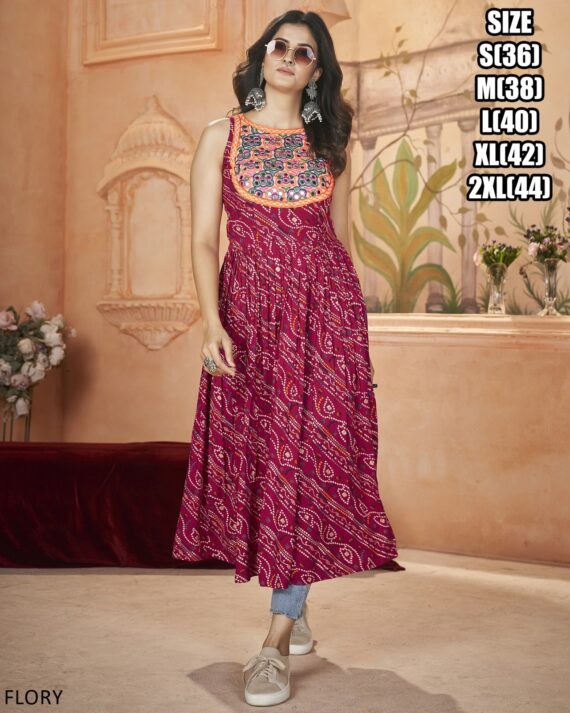 New Launching Navratri Special Beautiful Embroidery Work Rayon Kurti Collection 2024