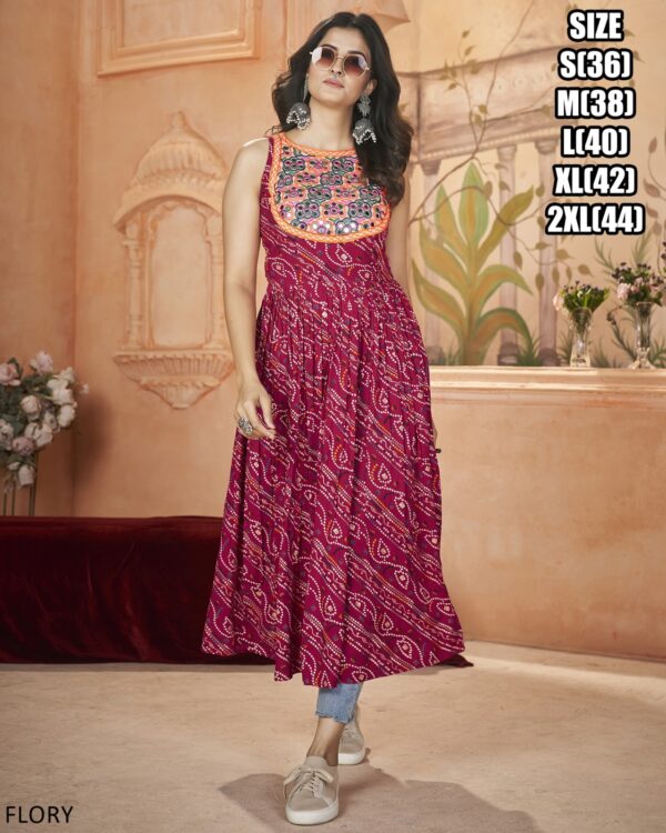 New Launching Navratri Special Beautiful Embroidery Work Rayon Kurti Collection 2024