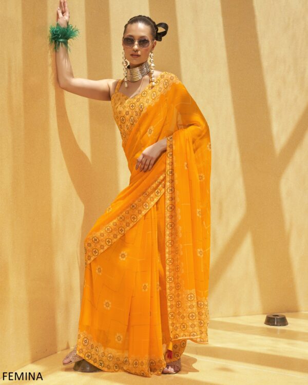 Saree In Georgette With Un-Stitched Blouse Piece For Parties And Festivals Wear