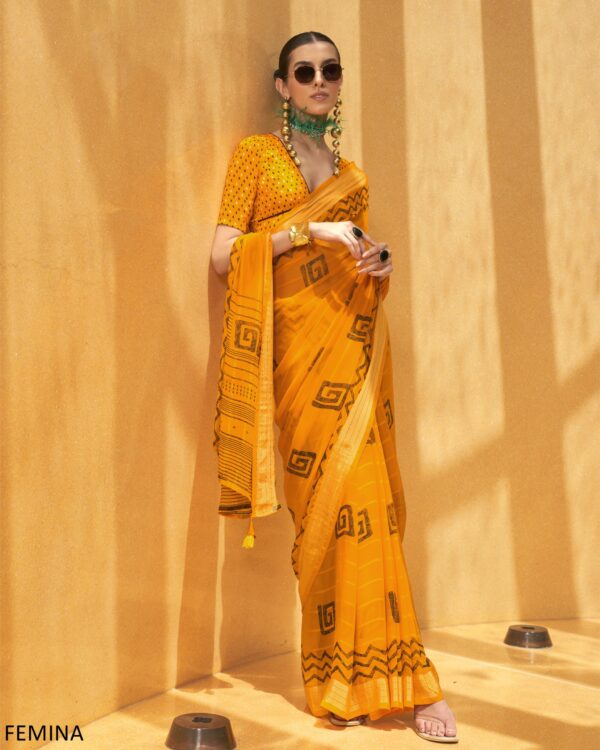 Saree In Georgette With Un-Stitched Blouse Piece For Parties And Festivals Wear