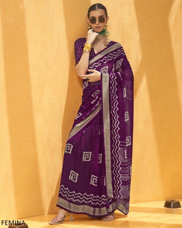 Saree In Georgette With Un-Stitched Blouse Piece For Parties And Festivals Wear
