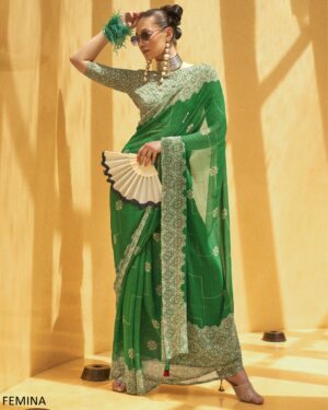 Saree In Georgette With Un-Stitched Blouse Piece For Parties And Festivals Wear