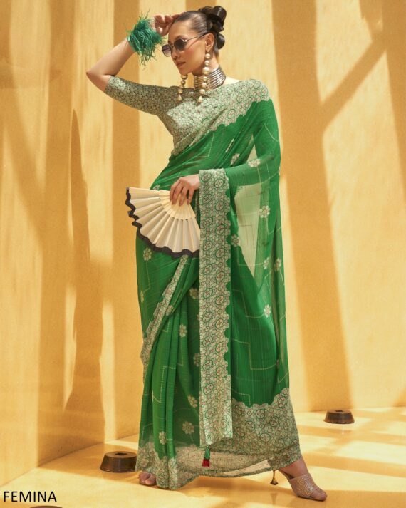 Saree In Georgette With Un-Stitched Blouse Piece For Parties And Festivals Wear
