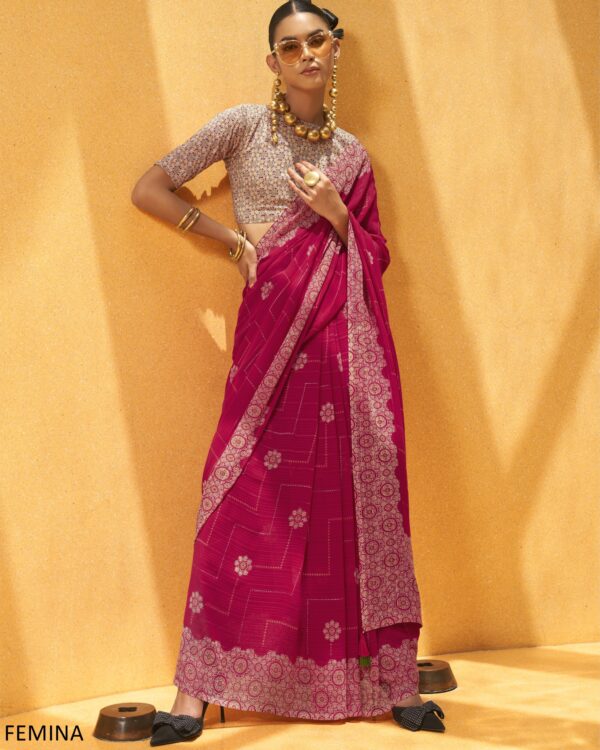 Saree In Georgette With Un-Stitched Blouse Piece For Parties And Festivals Wear