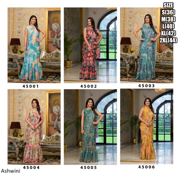 In Modern Styles Party Wear Designer Ready To Wear Sarees With Different Colours And Designs