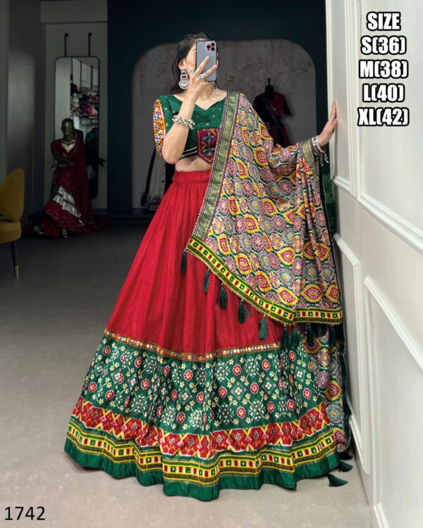 Navratri Special Printed And Original Mirror Work Dola Silk Latest Lehenga Choli