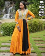 Presenting Navratri Festival Ready To Wear Kutchi Gamthi Work Yellow Colour Anarkali Gown