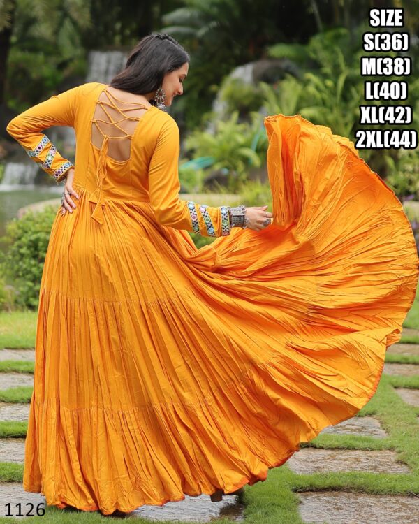 Presenting Navratri Festival Ready To Wear Kutchi Gamthi Work Yellow Colour Anarkali Gown