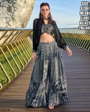 Gorgeous Black Georgette Embroidery Shrug Set With Designer Plazo Perfect For Party And Wedding Event