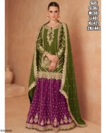 Ready To Wear Festival Outfit In Intricate Embroidery Work In Chinon Skirt, Top And Dupatta