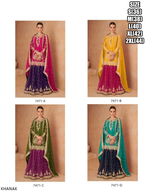 Ready To Wear Festival Outfit In Intricate Embroidery Work In Chinon Skirt, Top And Dupatta