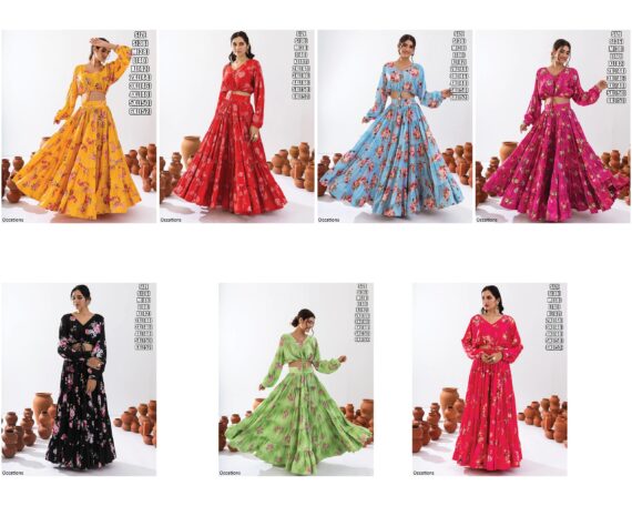 Introducing This Stunning Two Piece Floral Digital Printed Tier Lahenga With Crop Top Collection 2024