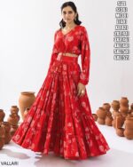 Introducing This Stunning Two Piece Floral Digital Printed Tier Lahenga With Crop Top Collection 2024