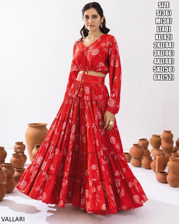 Introducing This Stunning Two Piece Floral Digital Printed Tier Lahenga With Crop Top Collection 2024