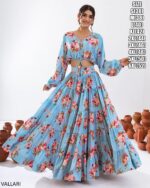 Introducing This Stunning Two Piece Floral Digital Printed Tier Lahenga With Crop Top Collection 2024