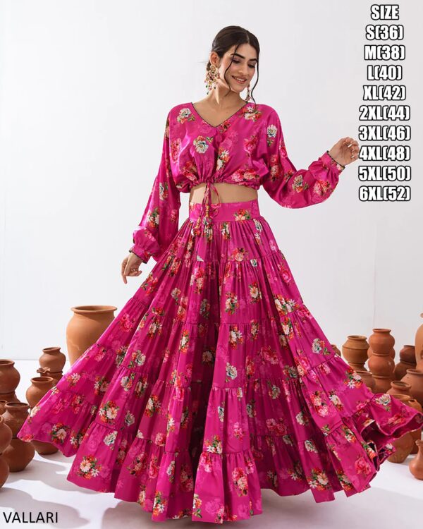 Introducing This Stunning Two Piece Floral Digital Printed Tier Lahenga With Crop Top Collection 2024