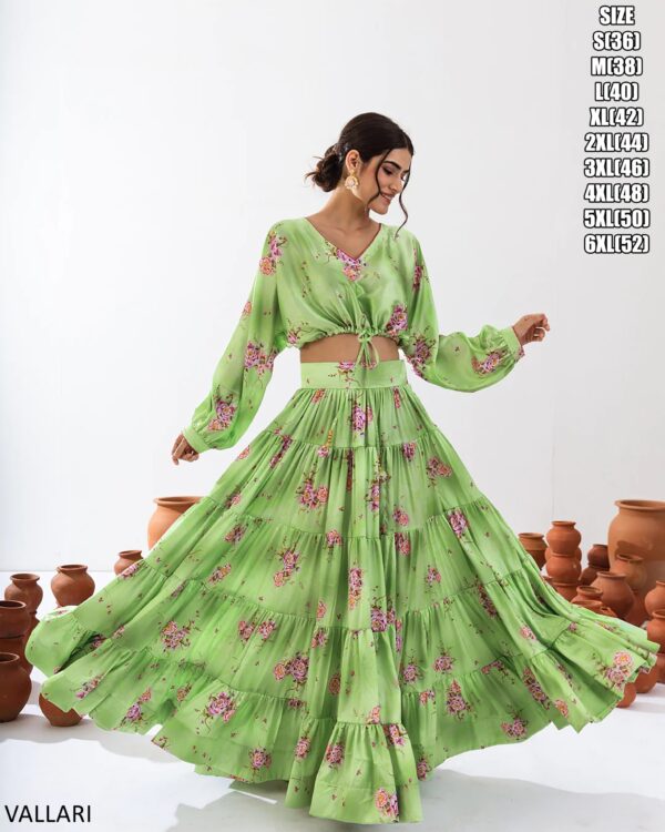 Introducing This Stunning Two Piece Floral Digital Printed Tier Lahenga With Crop Top Collection 2024