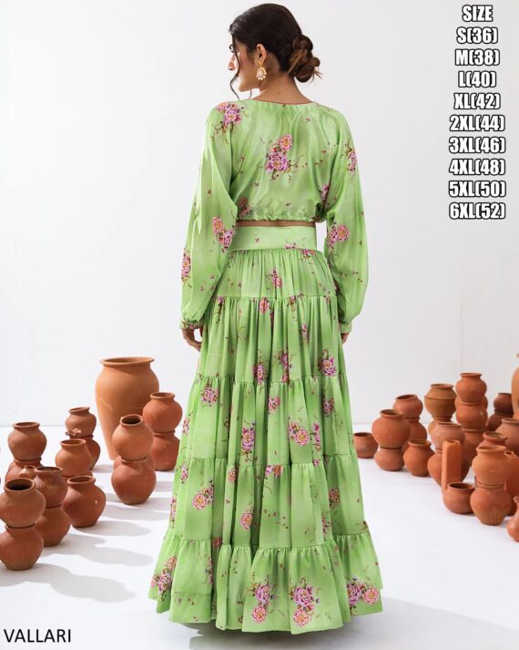 Introducing This Stunning Two Piece Floral Digital Printed Tier Lahenga With Crop Top Collection 2024