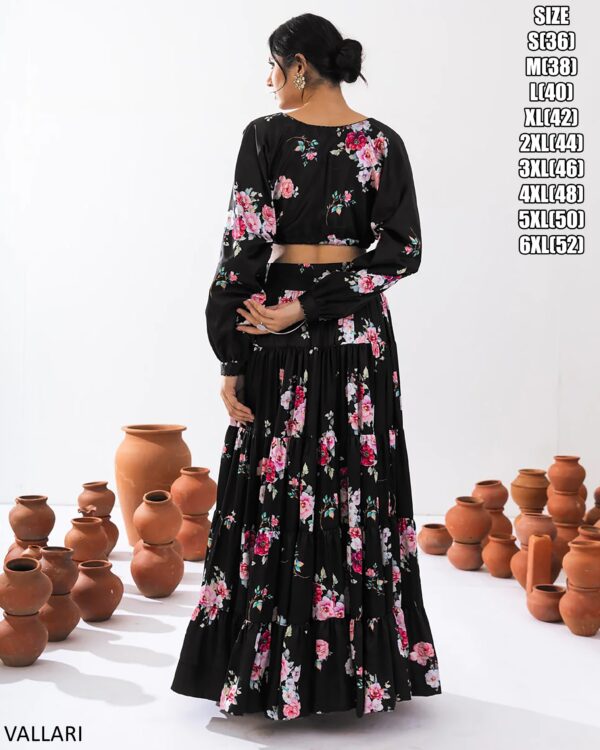 Introducing This Stunning Two Piece Floral Digital Printed Tier Lahenga With Crop Top Collection 2024