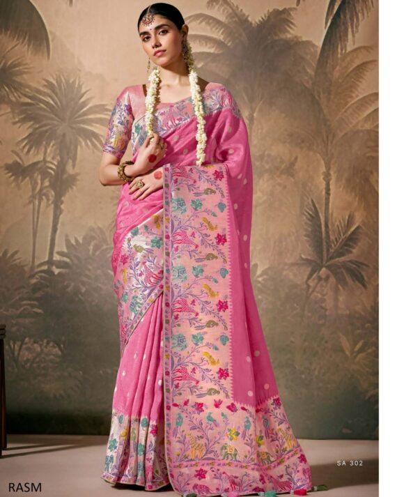 Designer Munga Silk Un-Stitch Ethnic Wear Saree With Blouse For Any Special Occasions