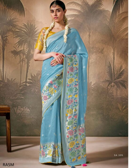 Designer Munga Silk Un-Stitch Ethnic Wear Saree With Blouse For Any Special Occasions