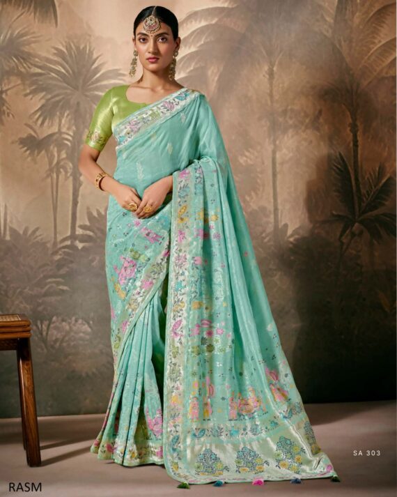 Designer Munga Silk Un-Stitch Ethnic Wear Saree With Blouse For Any Special Occasions