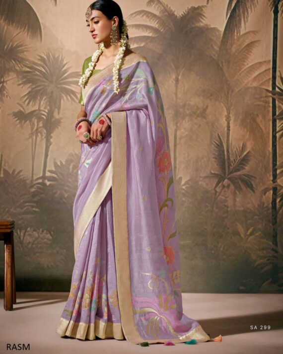 Designer Munga Silk Un-Stitch Ethnic Wear Saree With Blouse For Any Special Occasions