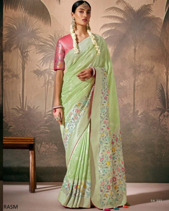 Designer Munga Silk Un-Stitch Ethnic Wear Saree With Blouse For Any Special Occasions