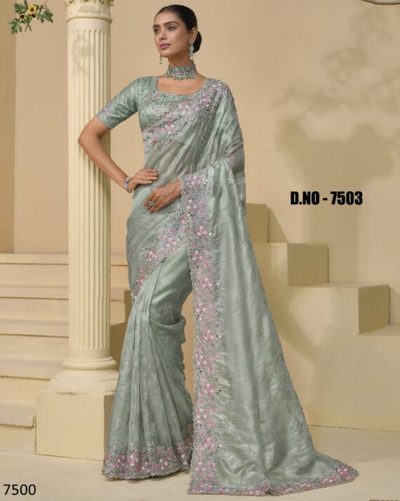 A Stunning Collection Of Party Wear Designer Un-Stitch Saree With Blouse