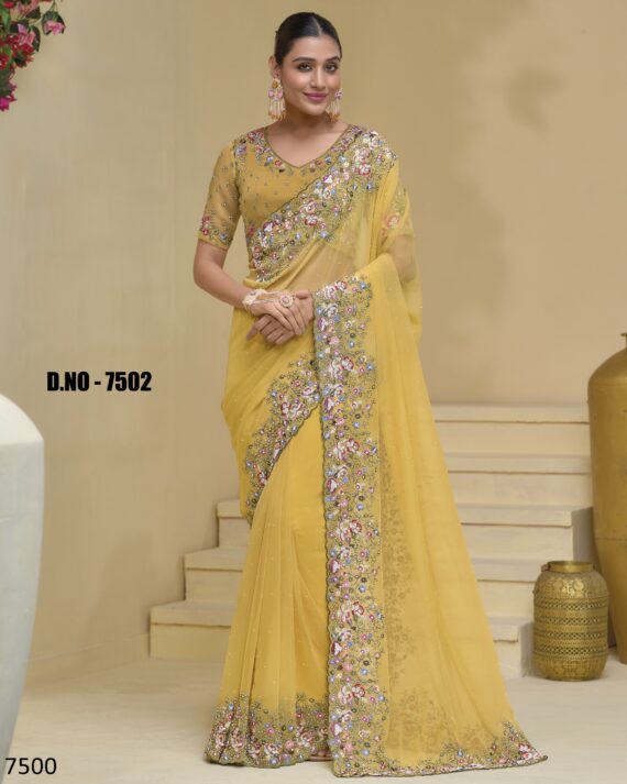 A Stunning Collection Of Party Wear Designer Un-Stitch Saree With Blouse