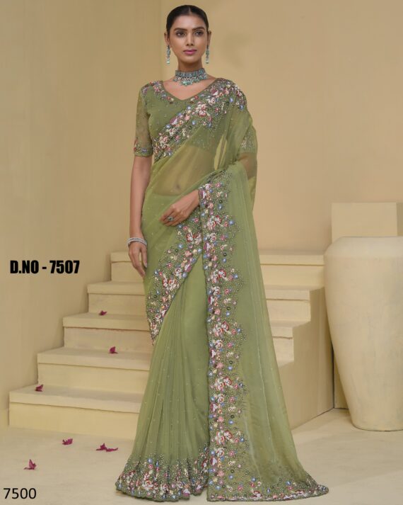 A Stunning Collection Of Party Wear Designer Un-Stitch Saree With Blouse