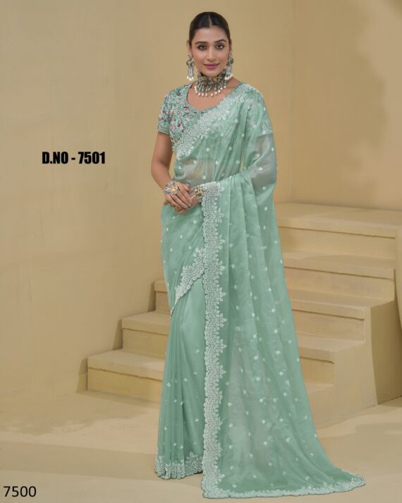 A Stunning Collection Of Party Wear Designer Un-Stitch Saree With Blouse